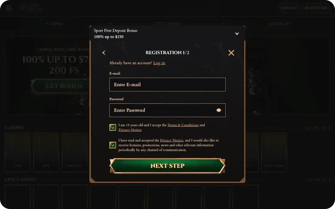 viphive casino registration